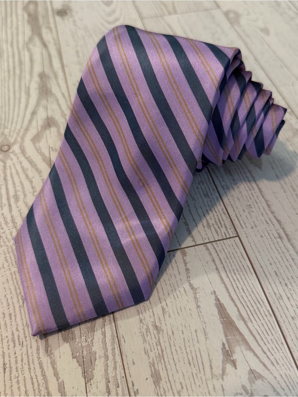 Haggar, 100% Silk, Striped Tie, Purple Gold, Necktie